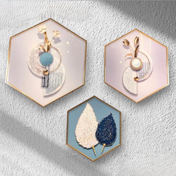 Modern Hexagonal Crystal Painting set of 3 - Style 6